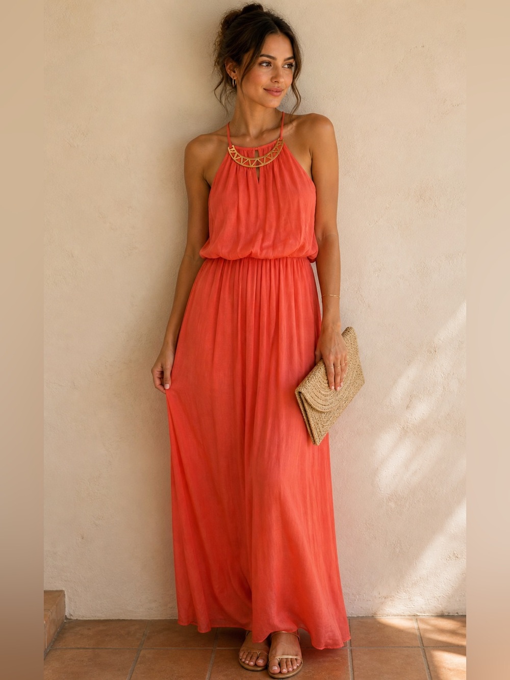 Lily Rose Coral Halter Maxi Dress